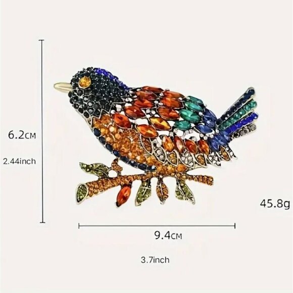 Large Crystal Bird Brooch Pin Blue Rhinestones - Gold Tone - Picture 3 of 3